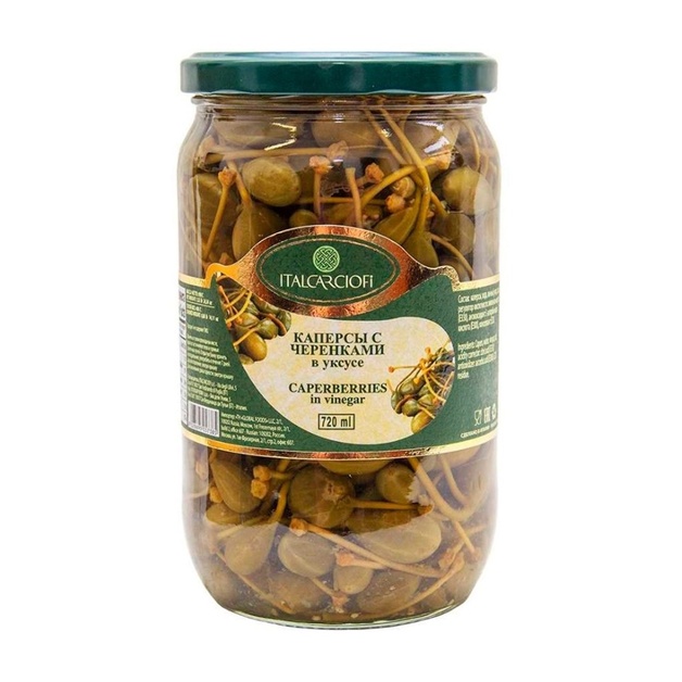 Каперсы Italcarciofi с Черенками в Уксусе 720мл Сухой Вес 400г Стекло