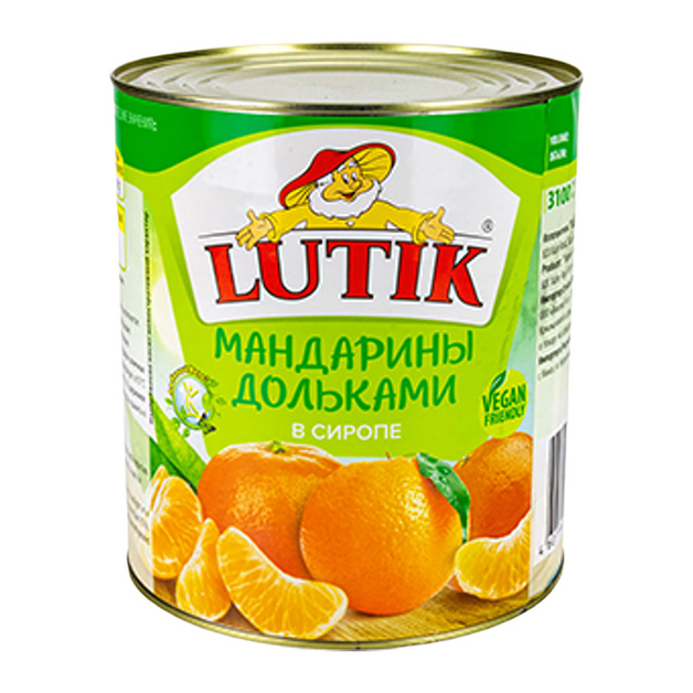 Мандарины Lutik Дольки в Сиропе 3,1л Сухой Вес 1,7кг ж/б