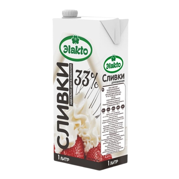 Крем Сливочный Эlakto Сливки для Взбивания Ультрапастеризованный ТУ 33% 1л