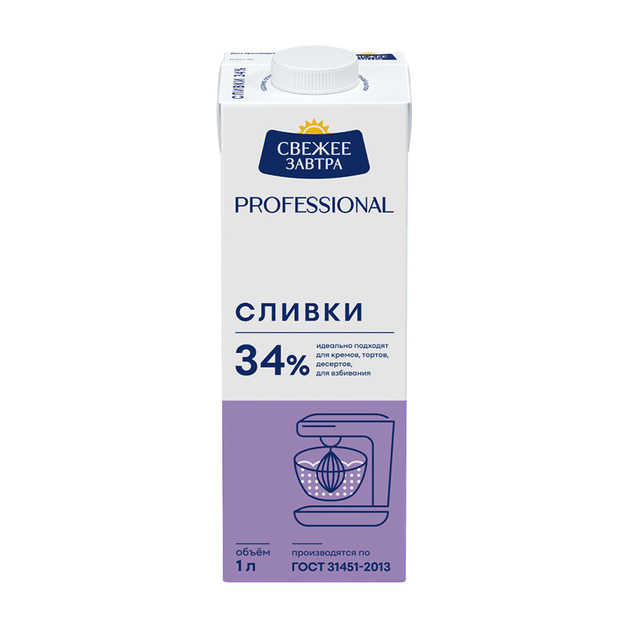 Сливки Свежее Завтра 34% 1л