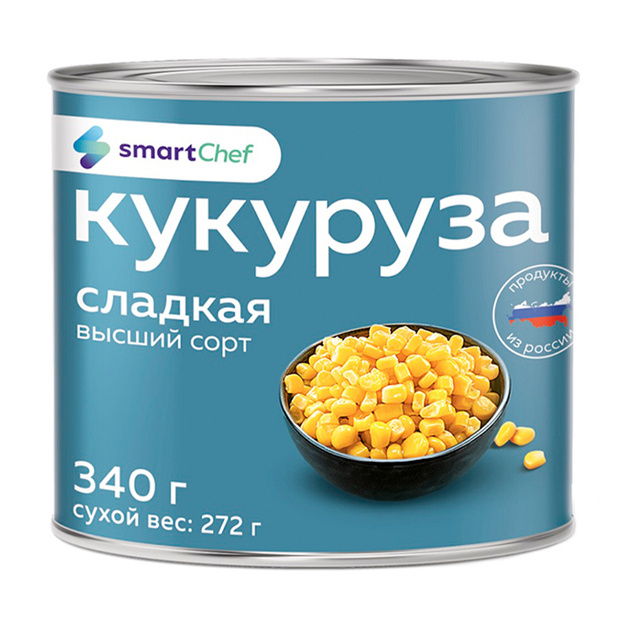 Кукуруза Сладкая Smart Chef Высший Сорт 340г Сух. Вес 272г ж/б