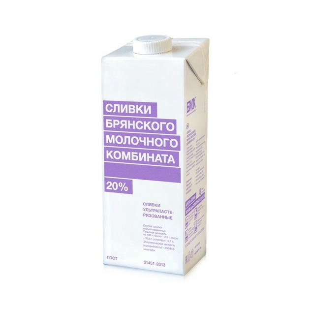 Сливки БМК Ультрапастеризованные 20% 1л