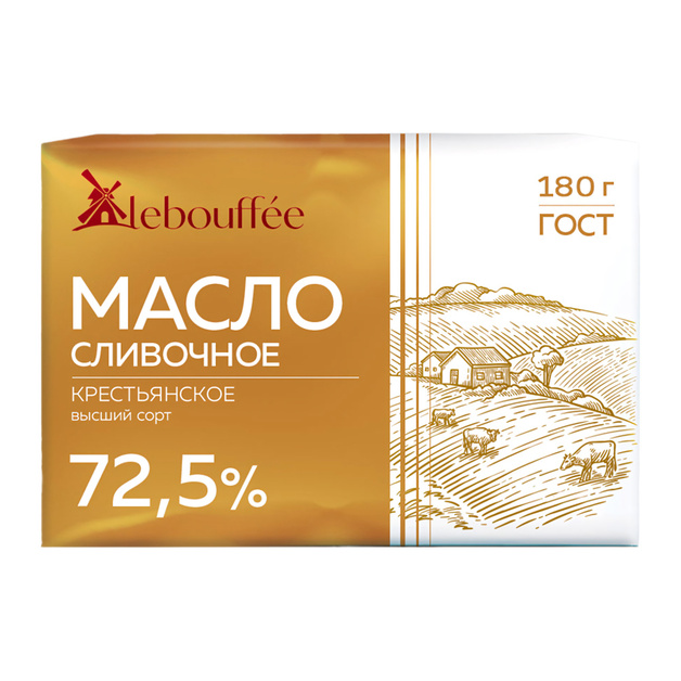 Масло Сливочное Lebouffee Крестьянское 72,5% 180г