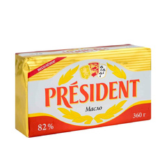 Масло кислосливочное несоленое 82% «President» - 360 г