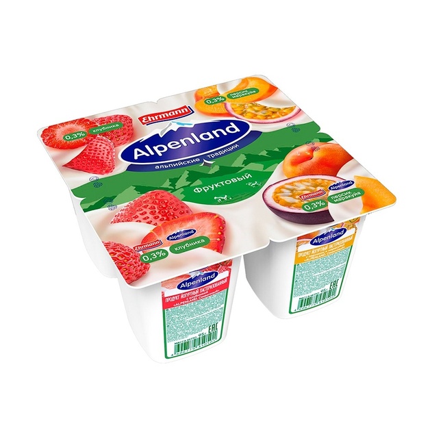 Продукт Йогуртный Alpenland Клубника Персик Маракуйя 0,3% 95г
