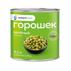 Горошек зелёный ГОСТ в/с «Smart Chef» (Россия) - 3 л (сух.вес 1,77 кг)