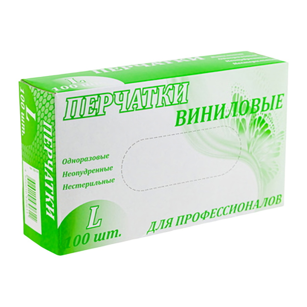 Перчатки Виниловые Неопудренные р.L 100шт