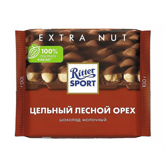 Шоколад Ritter Sport Молочный Цельный Лесной Орех 100г