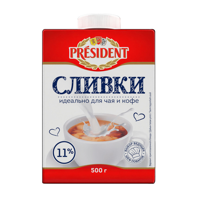 Сливки President Ультрапастеризованные 11% 500г