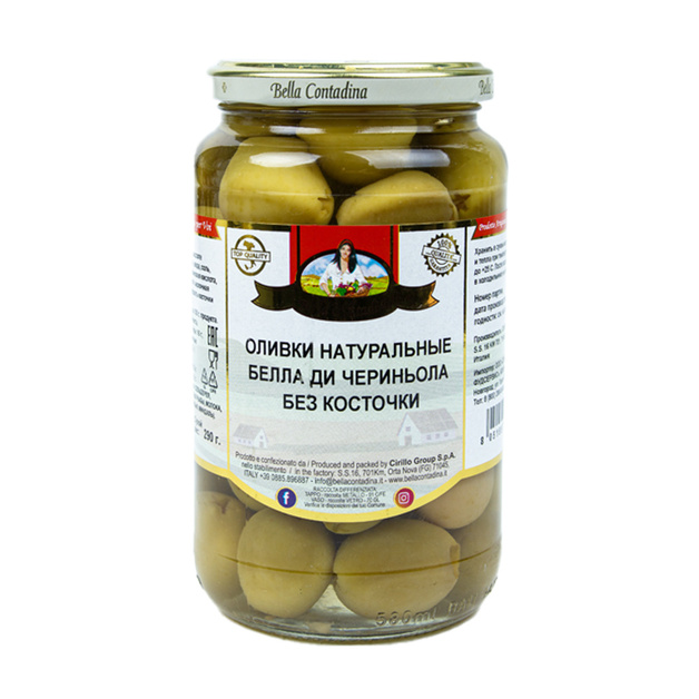 Оливки Белла Ди Чериньола без Косточки Bella Contadina 580мл Сух. Вес 290г