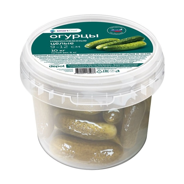 Огурцы Smart Chef Маринованные Целые 9-12см 10кг Сух.Вес 6кг