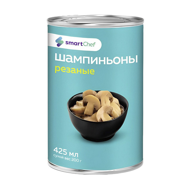 Шампиньоны Smart Chef Резаные 425мл Сухой Вес 200г