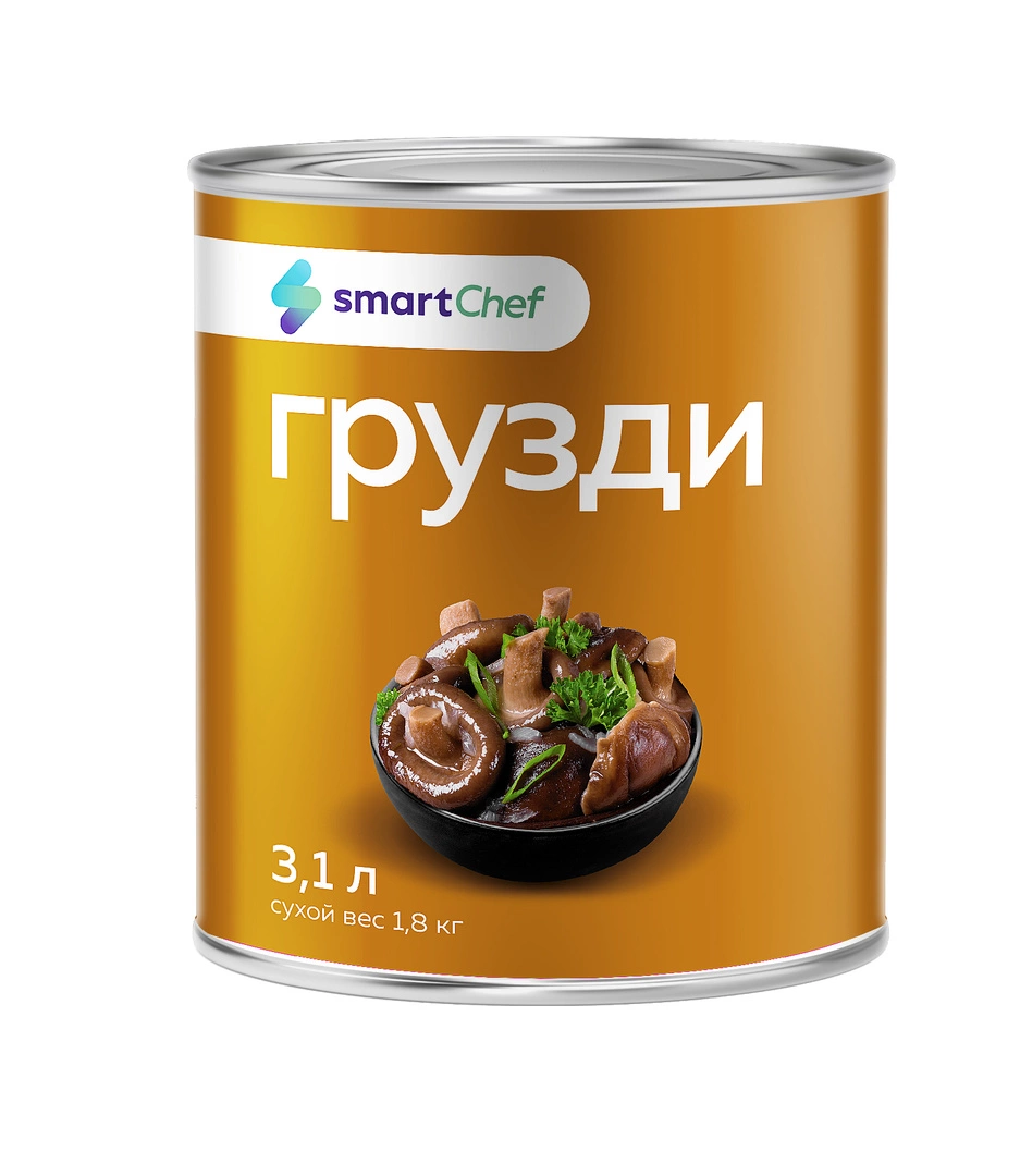 Грузди консервированные «Smart Chef» - 3,1 л (сух.вес 1,8 кг)