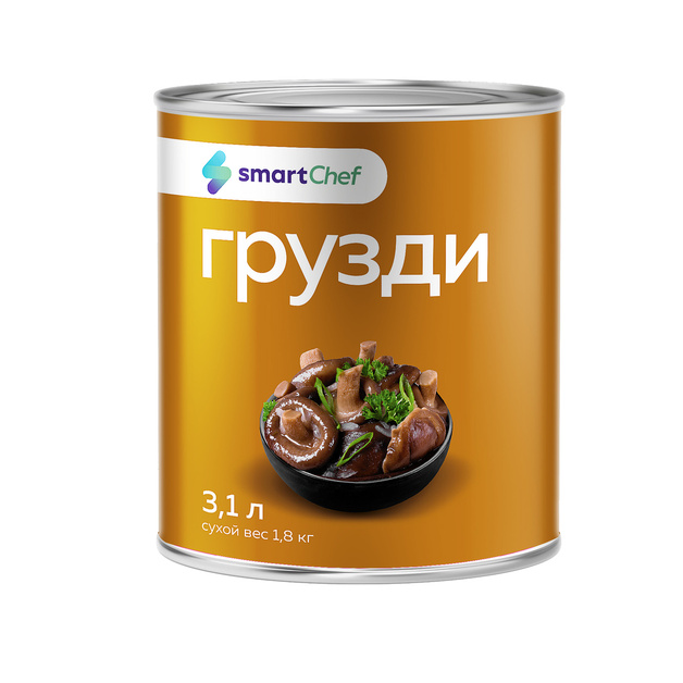 Грузди консервированные «Smart Chef» - 3,1 л (сух.вес 1,8 кг)
