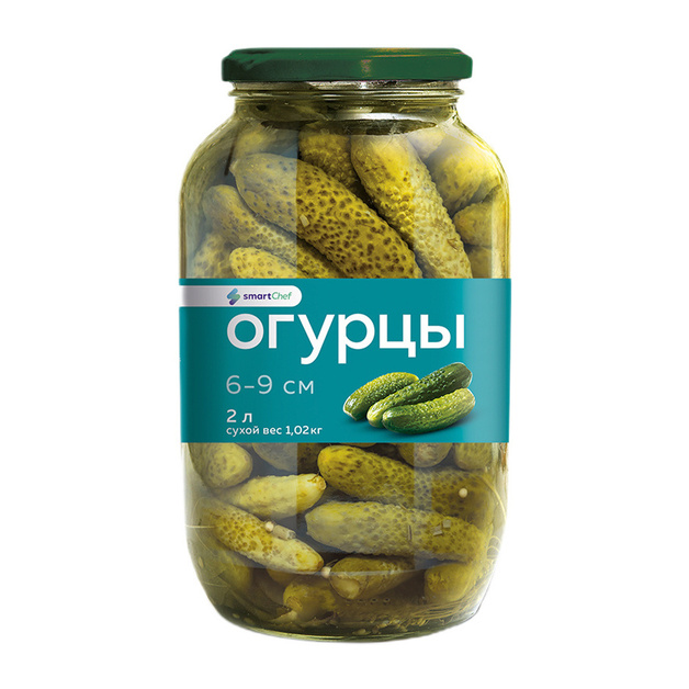Огурцы Smart Chef Маринованные 6-9см Индия 2л Сухой Вес 1,02кг
