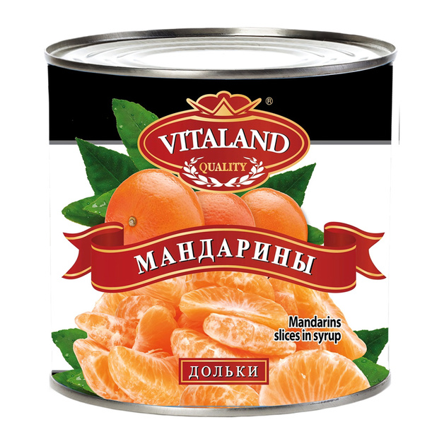 Мандарины Vitaland Дольки в Сиропе 3,1л Сух. Вес 1,7кг ж/б