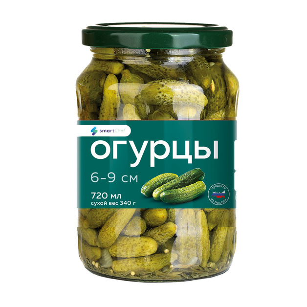 Огурцы маринованные 6-9 см «Smart Chef» (Россия) - 720 мл (сух.вес 340 г)