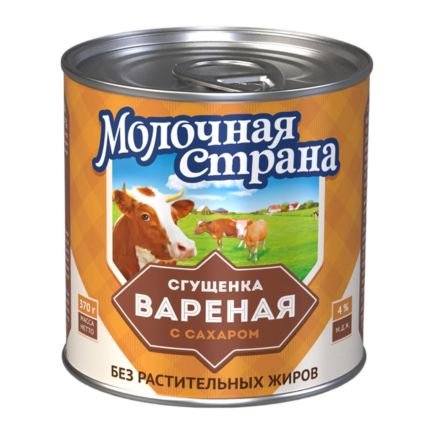 Сгущенка Вареная Молочная Страна БЗМЖ 4% 370г ж/б