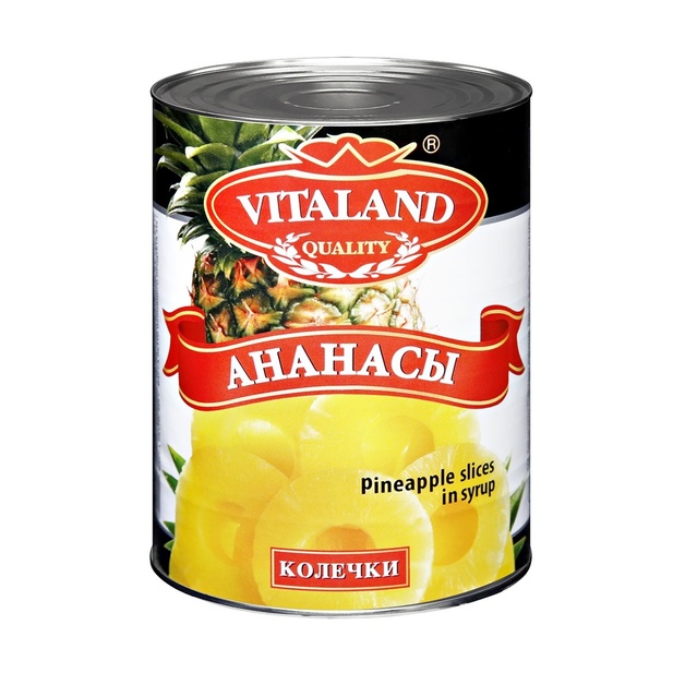 Ананасы кольца Vitaland 850 мл (сух. вес 490 гр)