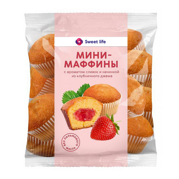 Мини-Маффины Сливки и Клубничный Джем 465г Sweet Life
