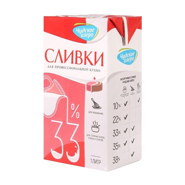 Сливки Чудское Озеро Ультрапастеризованные 33% 1л