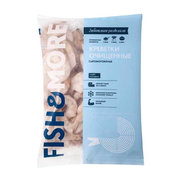 Креветки Ваннамей Fish&More Очищенные с Хвостом с/м Индия 26/30 930г