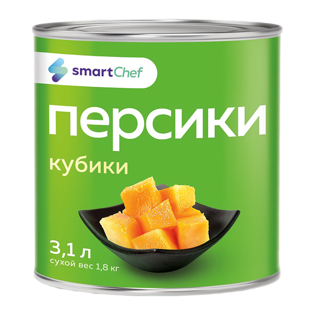 Персики Smart Chef Кубики в Сиропе 3,1л Сухой Вес 1,8кг*