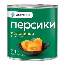 Персики Smart Chef Половинки в Сиропе 3,1л Сухой Вес 1,8кг