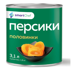 Персики половинки в сиропе конс. «Smart Chef» (Китай) - 3,1л. (сух. вес 1,8 кг)