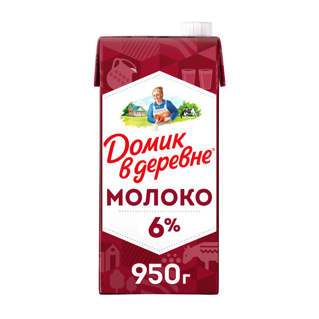 Молоко Домик в Деревне Ультрапастеризованное 6% 950г
