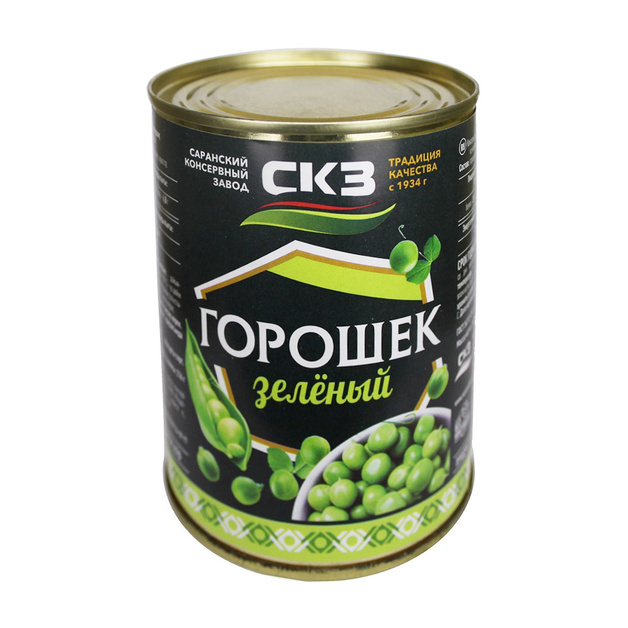Горошек Зеленый Саранский КЗ Высший Сорт 360г ж/б Сухой Вес 216г