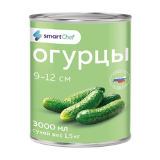 Огурцы Smart Chef Маринованные 9-12см 3л Сухой Вес 1,5кг ж/б