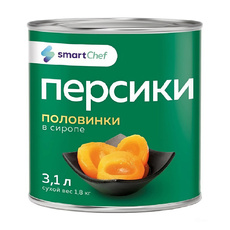 Персики Smart Chef Половинки в Сиропе 3,1л Сухой Вес 1,8кг