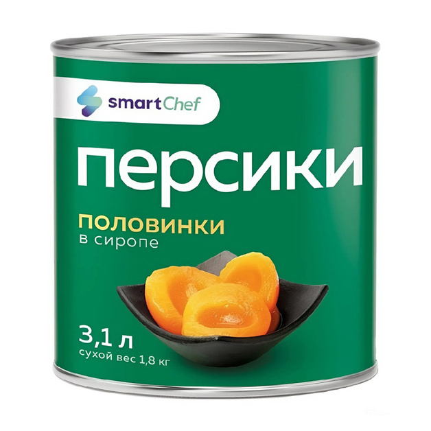 Персики Smart Chef Половинки в Сиропе 3,1л Сухой Вес 1,8кг