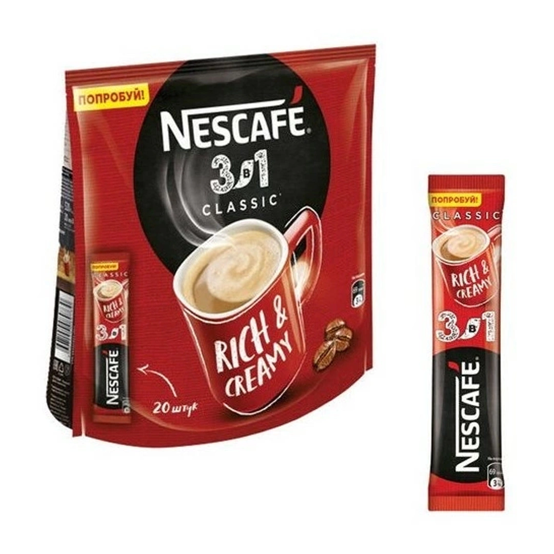 Купить Кофе Nescafe 3 в 1 классический Нестле Россия 20 шт*14,5 гр с  доставкой в Москве