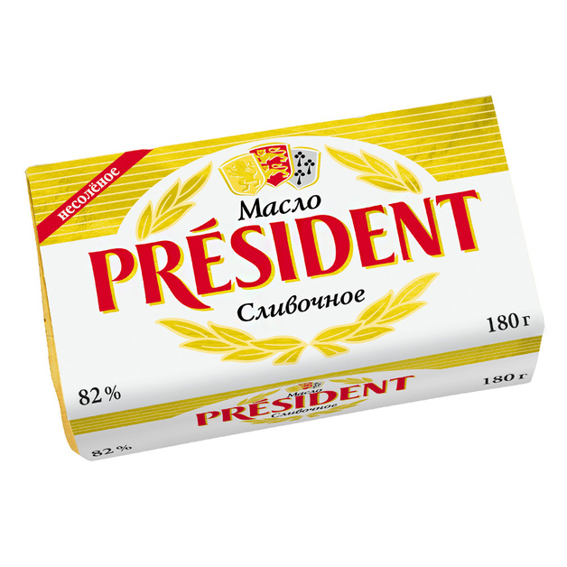 Масло кисло-сливочное несолёное 82,5% «President» - 180 г