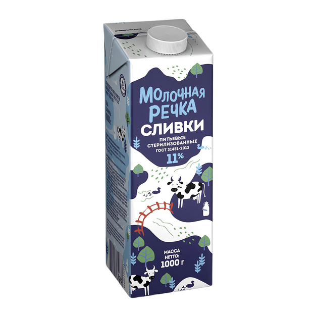 Сливки Молочная Речка Ультрапастеризованные 11% 1кг