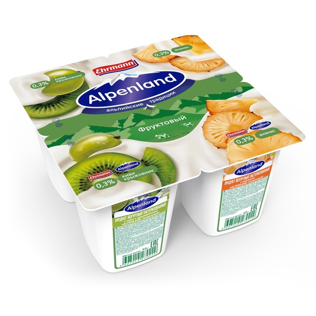 Йогуртный продукт Альпенленд 0,3% ананас/киви/крыжовник Эрманн 95 гр