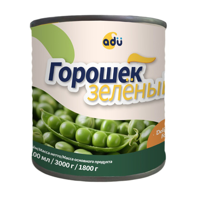 Горошек Зеленый Adu Китай 3,1мл Сухой Вес 1,8кг ж/б