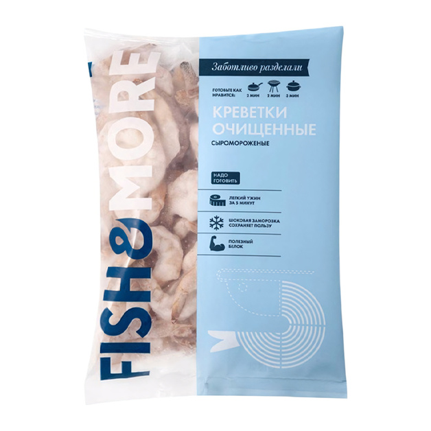 Креветки Ваннамей Fish&More Очищенные без Хвоста с/м Индия 26/30 930г