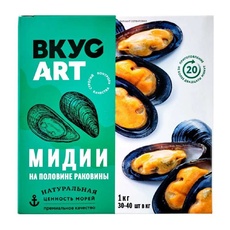 Мидии Голубые ВкусArt на Половине Раковины в/м 30/40 1кг