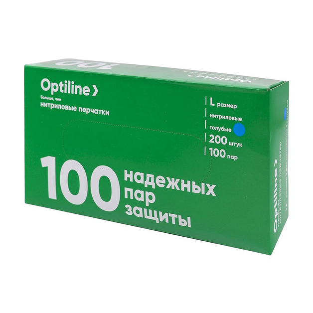Перчатки Нитриловые Optiline Голубые р.L 200шт