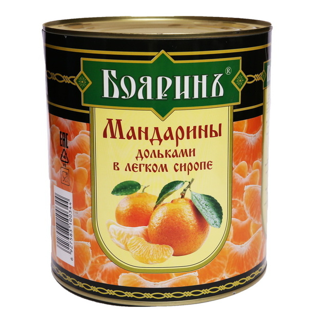 Мандарины в сиропе Бояринъ ж/б 3,1 л (сух.вес. 1,8 кг)