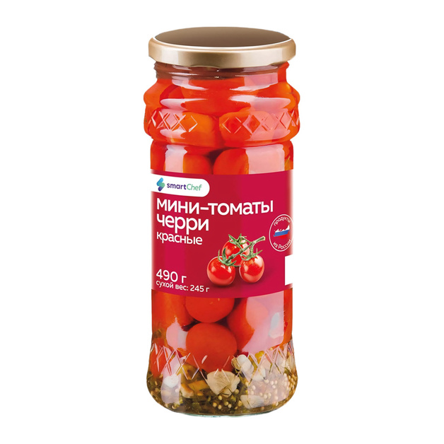 Томаты Мини Черри Smart Chef Красные 490г Сухой Вес 245г Стекло