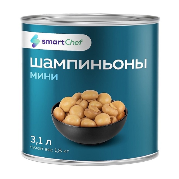 Шампиньоны Мини Smart Chef Целые 3,1л Сухой Вес 1,8кг