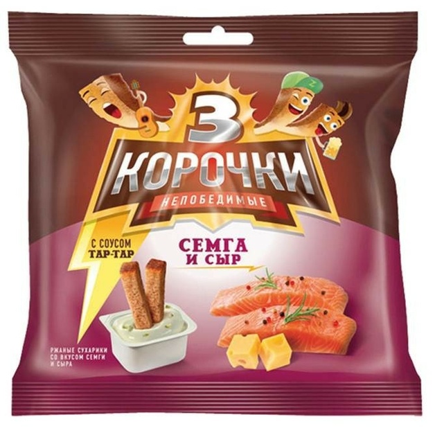 Сухарики Три Корочки ржаные сыр-семга с соусом ТАР-ТАР 60+20 гр