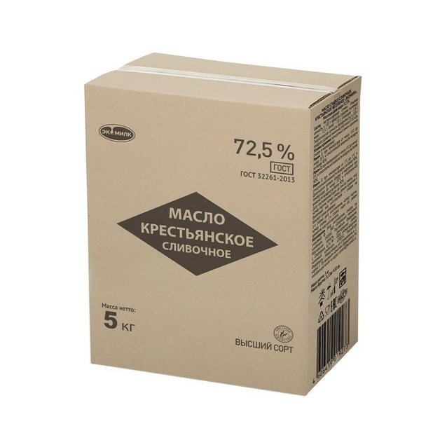 Масло Сливочное Экомилк Крестьянское 72,5% 5кг