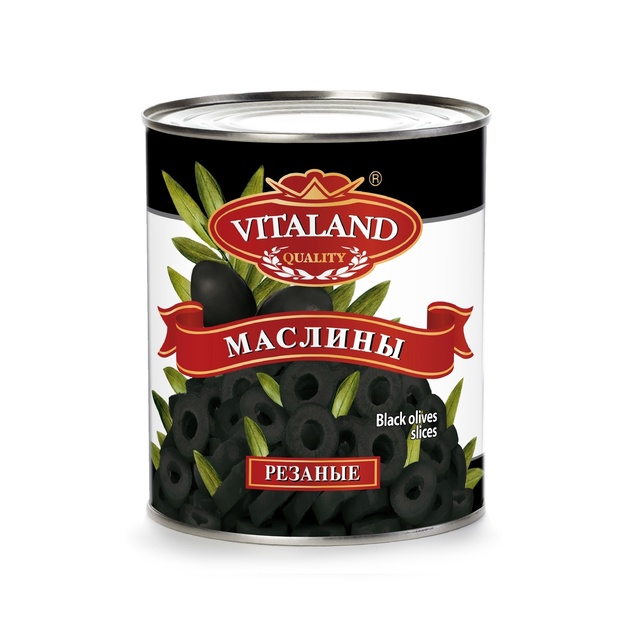 Маслины резаные VITALAND ж/б Испания 3,1 кг (сух.вес 1,56 кг)
