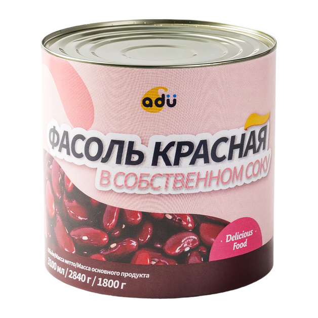 Фасоль Красная Adu в Собственном Соку Китай 3,1л Сухой Вес 1,8кг