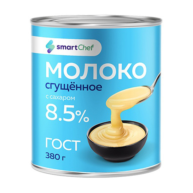 Молоко Сгущенное Smart Chef с Сахаром ГОСТ 8,5% 380г ж/б